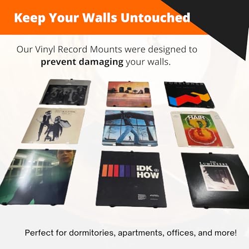 Minimalist Vinyl Record Album Wall Mount Display- 6-Pack | No Wall Damage so Perfect for Apartments, Dorms, & Office | Your Favorite Holder for Your 7-12 inch LPs (White, 6-Record) - color: White, size: 6-Record