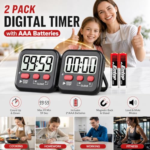 Antonki 2 Pack Digital Timer for Kids Classroom Kitchen Timers for Cooking - color: New Black