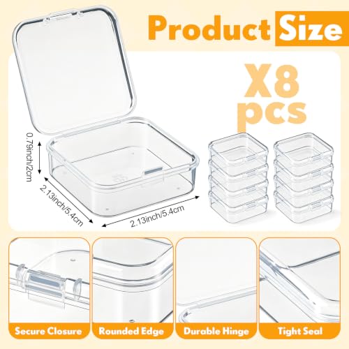 SATINIOR 8 Pcs Small Clear Plastic Container Box, 2.1×2.1×0.8in - size: 2.1×2.1×0.8in