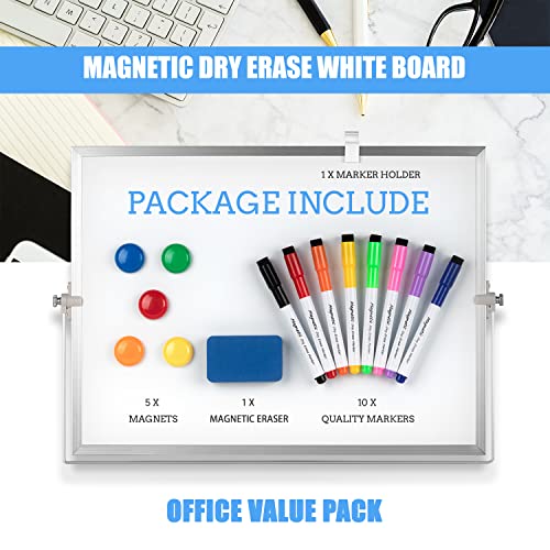 Dry Erase White Board, Cazeyoo Magnetic Desktop Whiteboard 16 x 12inch with Stand, 10 Markers, 4 Magnets and 1 Eraser, Portable Double-Sided White Board for Kids Drawing, Office, Home, School - color: Metal, size: 16x12Inch