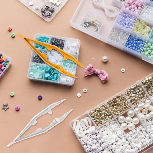QVYQVY 10PCS Plastic Fine Point Bead Tweezers,5 Colors 2pcs per Color