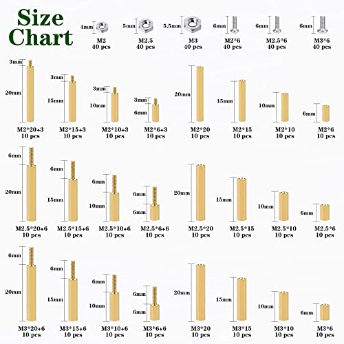 480Pcs M2 M2.5 M3 Motherboard Standoffs&Screws&Nuts Kit, Hex Male-Female Brass Spacer Standoffs, Laptop Screws for DIY Computer Build, Electronic Projects, Raspberry Pi, Circuit Board etc. - size: M2 M2.5 M3