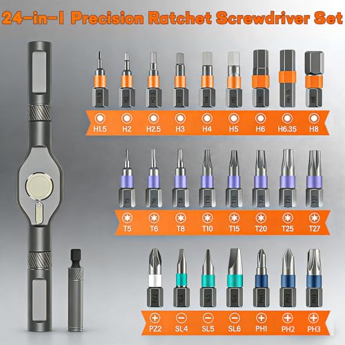 2026 New 24 in 1 Magnetic Ratchet Screwdriver Set, DIY Screwdriver Set with Detachable Handle, Portable Compact Repair Tool Kit for Furniture Laptop Electronicsv Bicycle - size: 24 in 1 Screwdriver Set