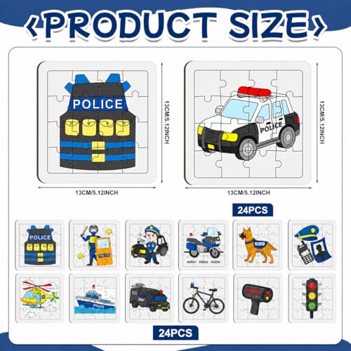Cinrobiye 24 PCS Police Coloring Puzzle Craft Kit for Kids, DIY Officer Jigsaw Activity Set Bulk with 12 Designs, Law Enforcement Birthday Party Favors, Classroom Art Games, Creative Rewards - color: Police