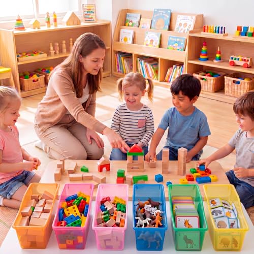 Geetery 12 Pcs Plastic Book Bins for Classroom, Translucent Pastel - color: Translucent Pastel