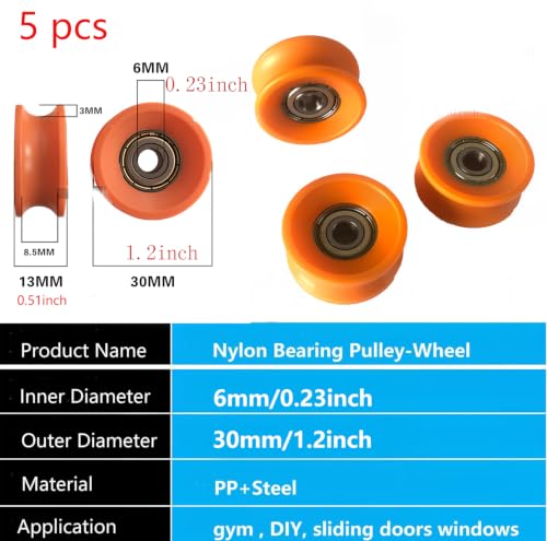Nylon Small Pulley Bearing Wheel, 5Pcs U Groove Miniature Guide Roller for Sliding Door Windows Pulley Furniture Cabinet,6x30x13mm, 626 Bearing Inside - size: 30mm(5pcs)