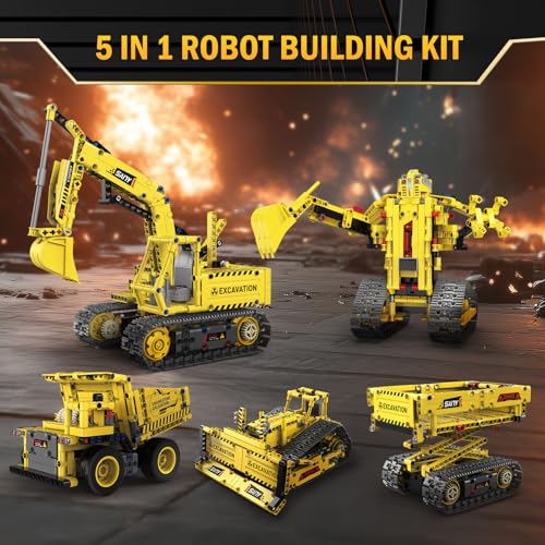 5 in 1 STEM RC Robot Building Kit, 555 PCS APP & Remote Control Robot Toys for Kids Age 6 7 8 9 10 11 12+, Engineering Science Coding Robotic Toys Birthday Gifts for Boys & Girls - color: Yellow