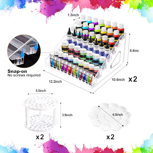 2 Pcs Clear Acrylic Paint Organizer Rack with Brush Holder, 7 Layer Acrylic Paint Tube Organizer, Snap-On Craft Organizers and Storage for Versatile Storage, No-Tools Setup & Quick Access (2 Set) - color: 2 Set