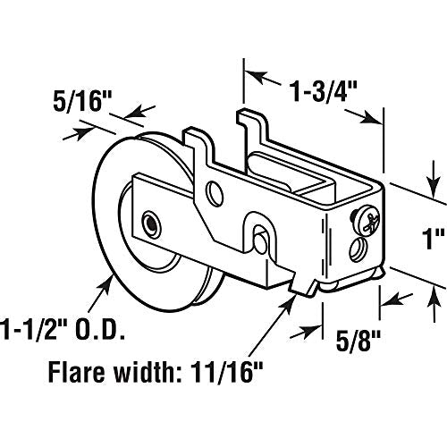 Slide-Co 131897 Sliding Door Roller Assembly, 1-1/2 In. Plastic Wheel, Steel Ball Bearings, Grooved Edge, for Highlight Doors (Single Pack)