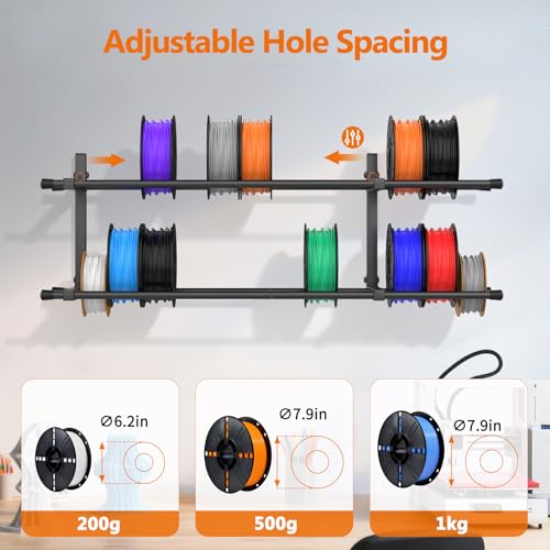 3D Printer Filament Storage Rack Wall Mount, Foldable Heavy Duty Metal Shelving with Adjustable Hole Spacing for TPU/ABS/Nylon Filament Rack, 3D Printer Accessories for Studios, Garages, Workshops
