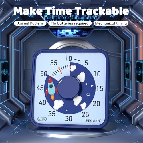 Secura 60-Minute Visual Countdown Timer, 7.5-Inch Oversize Classroom Visual Timer for Kids and Adults, Durable Mechanical Kitchen Timer Clock with Magnetic Backing (Dark Blue) - color: Dark Blue