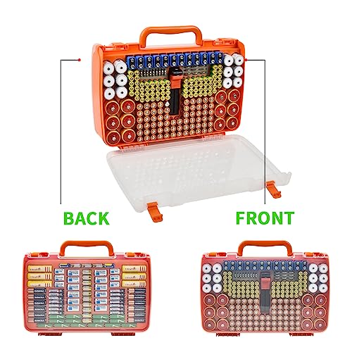 Battery Organizer Storage Case with Tester for 269 Batteries, Double Sides - color: Orange