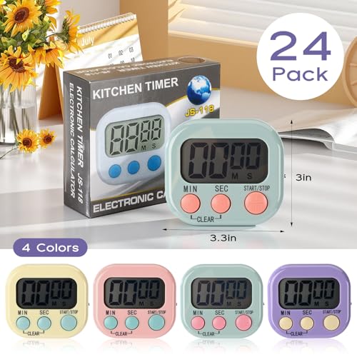 Weewooday 24 Pcs Digital Kitchen Timer Bulk, Macaron Colors - color: Macaron Colors