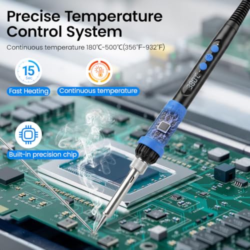 Soldering Iron Kit, 100W High Power LCD Soldering Iron, 2 Helping Hands Soldering, Flux, Iron Tips, Tin Wires, Solder Sucker, Tweezers. °C/℉ Conversion, Auto Sleep,Temperature Calibration - color: Blue (11-in-1 Soldering Iron Kit)