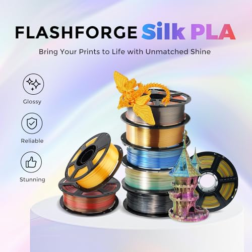 FLASHFORGE Silk Dual Color Filament, Blue to Silver Gradient, Smooth Color-Changing 3D Printer Filament 1kg (2.2lbs) Spool, 3D Printing Filament Easy to Use and Fits for Most FDM 3D Printers - color: Blue to Silver Gradient