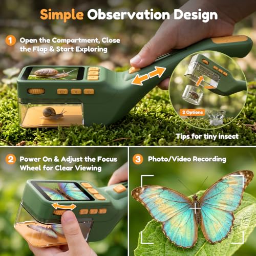 Kids Handheld Microscope Bug Catcher, STEM Educational Exploration Toy