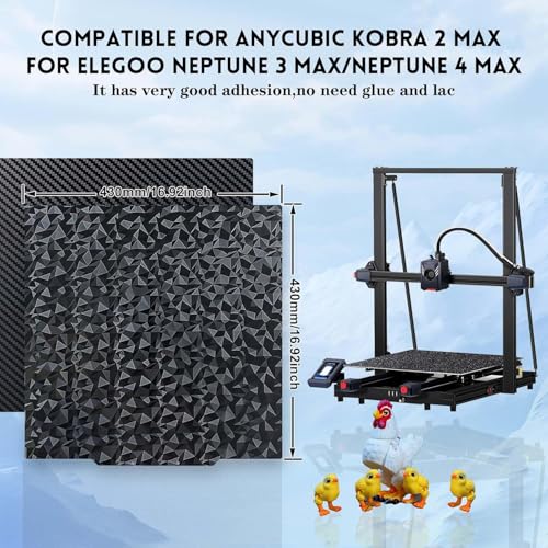 IdeaFormer Flexible PEO PET Build Plate 430x430mm,Double Sided Smooth Diamond PEO+Carbon Fiber PET Spring Steel Sheet No Magnetic Plate for Anycub Kobra 2 Max for Elegoo Neptune 3 Max/Neptune 4 Max - color: Diamond PEO+Carbon Fiber PET, size: 430x430mm No