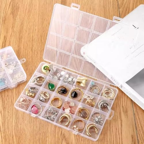 24-Grid Clear Plastic Organizer Box, Mini Bead Storage with Hinged Lid, Craft Supply Container