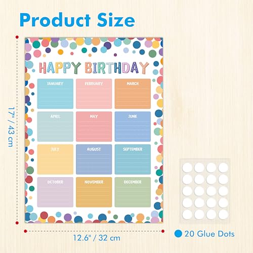 Classroom Birthday Chart with 20 Glue Dots, Boho-Style Classroom Decoration, Reusable Happy Birthday Poster, Dry Erase Wall Calendar, Laminated Bulletin Board Decor for Teacher Supplies (12.6” X 17”) - color: Classroom Birthday Chart(boho-style)