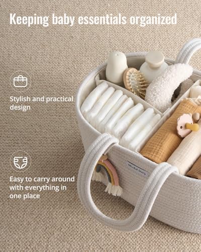 Blissful Diary Diaper Caddy Organizer, Woven Cotton Rope, Beige - color: Oval Beige