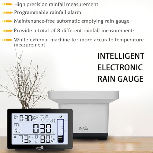 Digital Rain Gauge Outdoor with Thermometer, Self-Emptying Wireless Rain Gauges Outdoors Best Rated, High Precision Electronic Remote Rain Collector, Freeze Proof Automatic Rain Measure Gauge for Yard - color: Wireless Digital Rain Gauge