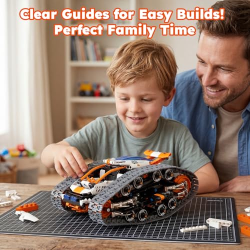 HPROMOT 2 in 1 STEM Crawler Robot Building Kit, App & 2.4G Remote Control Transformable Tracked Vehicle Coding Technic Blocks, Educational Engineering Science Gift for Boys Girls Ages 8-14 - color: H1004