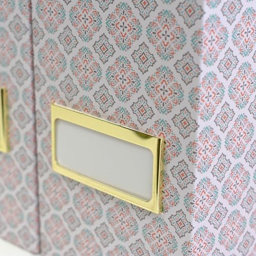 BLU MONACO | Foldable Magazine File Holder Set of 4 | Moroccan Tile Cardboard Organizers | Vertical Desk and Shelf Storage for Home Office Dorm | Decorative File Boxes - color: Moroccan Tile
