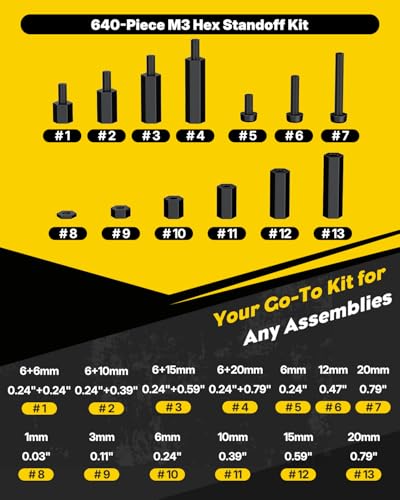 Vibit 640 Pcs M3 Nylon Standoff Kit, Male-Female & Female-Female Hex Motherboard Standoffs PCB Standoffs with Screws, Hex Standoff Screws Spacers Assortment Kit, Threaded Pillars for Circuit Boards - size: M3,640Pcs(Nylon)