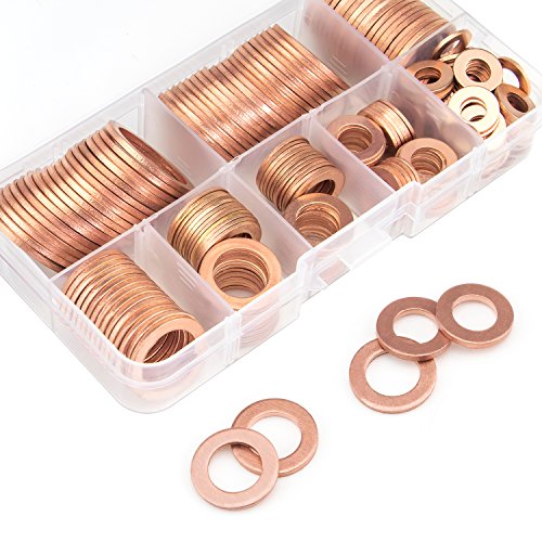 150PCS 8 Sizes Copper Metric Sealing Washers Flat Washers Assortment Kit