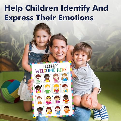 Feeling Chart for Kids, Emotion Poster With 20 Glue Dots, Mental Health Poster Calming Corner Decor for Toddlers, Elementary Classroom Supplies, Teachers, Back to School Supplies (12.6” X 17”) - color: Feeling Chart