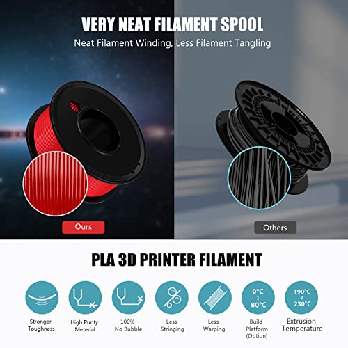 3D Printer Filament PLA 1.75mm 5 Color Bundle Print Filament - color: White Black Clear Red Orange