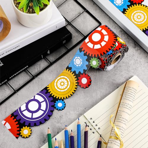 Outus 68 ft Gears Bulletin Board Borders, 2.99 Inches Rolled Border Trim - size: 2.99 Inches, style: Gears