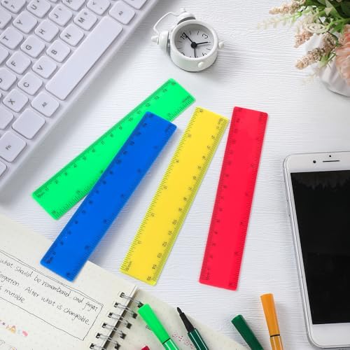 32 Pcs 6 Inch Small Rulers Bulk Plastic Mini Ruler for Kid Classroom School - color: Yellow, Green, Blue, Red