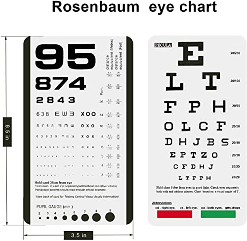 PECULA 2 PCS Eye Chart, Pocket Eye Charts, Snellen and Rosenbaum Pocket Eye Chart for Eye Exams (2 in 1) - color: 2* PECULA