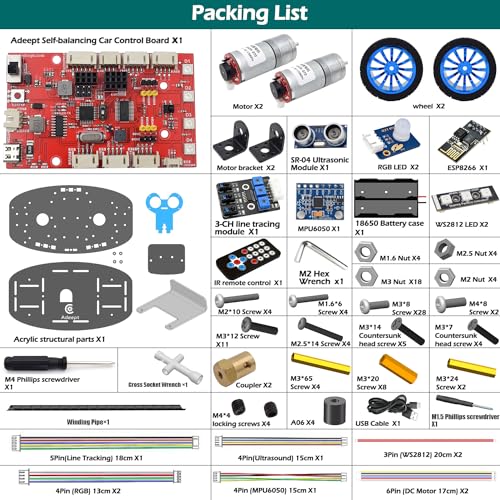 Adeept Self-Balancing Robot Car Kit(Compatible with Arduino IDE), STEM Projects Kit, Robotics & Engineering Kit, Programming Set, Line Tracking, Ultrasonic Sensor, IR Wireless Remote Control
