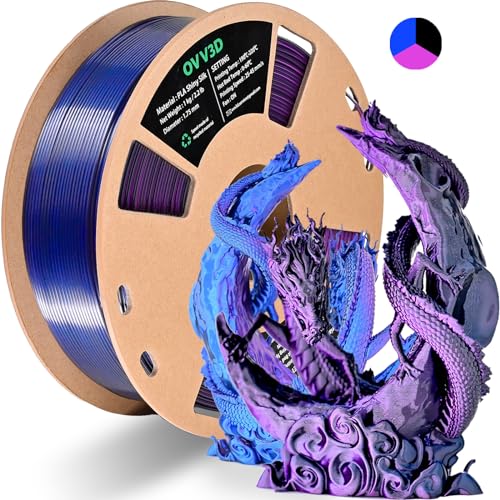OVV3D PLA Filament 1.75mm Tri-Colors, 3D Printer Filament Silk PLA Filament, Rainbow PLA Filament with Silk PLA Black Blue and Purple, 3D Printing Filament +/-0.02mm, 1kg/2.2lbs - color: Tri-color Black Blue Purple