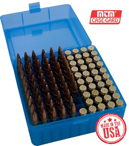 MTM Case-Gard RM-100 Series Medium Rifle Ammo Box, 100 Round, Clear Blue - color: Blue, size: 3.05-Inch