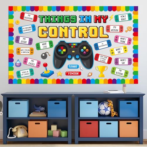 Growth Mindset Video Game Bulletin Board Set Back to School Classroom Decorations Things in My Control Game Controller Bulletin Board Positive Paper Cutouts for Home Chalkboard Door Wall Decor - style: Growth Mindset