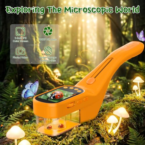 CIMELR Bug Catcher for Kids 500X Microscope, 2.4" Screen STEM Toy Gift - color: Yellow