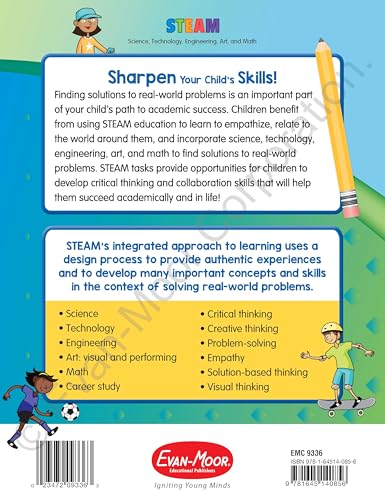 Evan-Moor Skill Sharpeners STEAM Workbook, Grade 6, Science, Technology, Engineering, Art, Math, Hands On Activities, Helping Others, Collaboration, Solve Real World Problems, Puzzles, Homeschool