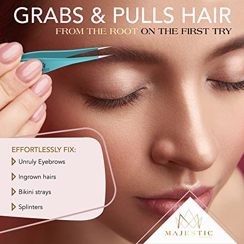 Majestic Bombay Fine Point Tweezers, Eyebrows, Facial Hair, Women and Men - color: Teal Blue