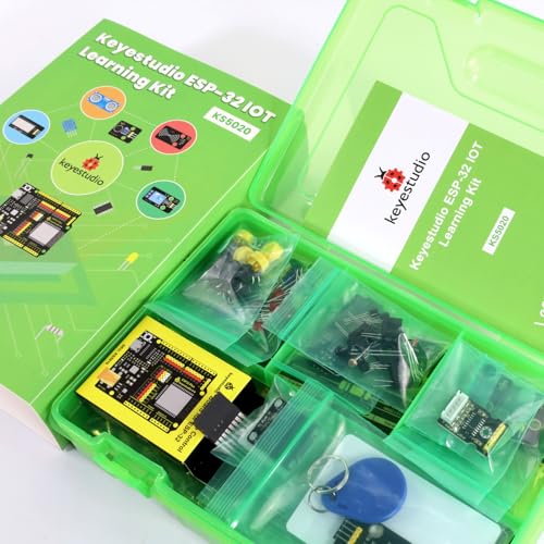 KEYESTUDIO ESP32 IoT Learning Kit for Beginners, Build Wi‑Fi & Bluetooth Smart Devices, Arduino IDE C/C++ and MicroPython Tutorials, Sensors, OLED, Motors & Complete Electronics Components