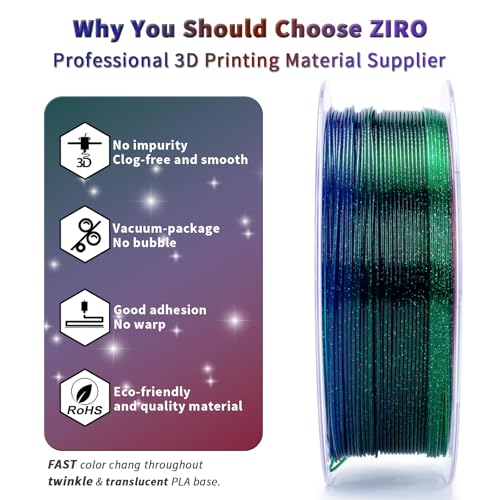 ZIRO Twnkle Fast Color Change PLA 4 Pack Bundle, Galaxy Effect 1KG X 4 PLA - color: Translucent & Glitter-fast Color Change-4pack (Amber, Gemstone Mix, Nebula, Luxury Nightfall)