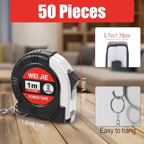 50PCS Small Tape Measure Keychain Mini Retractable Measuring Tape 3ft Lock Function Pocket Ruler Black ABS TPR Steel for Daily Use Crafts Tailoring DIY Projects