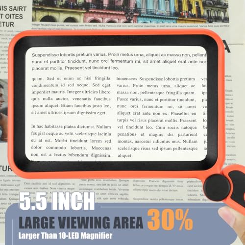 Magnifying Glass for Reading, Rechargeable 5X Large Page Magnifier with Light, Folding Handheld Dimmable Rectangle Lighted Magnifier for Reading Book Small Print for Seniors Low Vision, Orange-Black - color: Orange Black