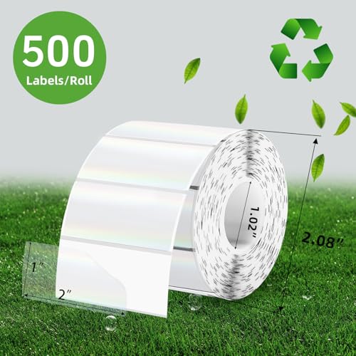 1x2 Inch Transparent Holographic Thermal Labels Stickers, Clear Self-Adhesive Direct Thermal Labels, Perforation Line Design& Waterproof (500 pcs) - size: 1*2 inch