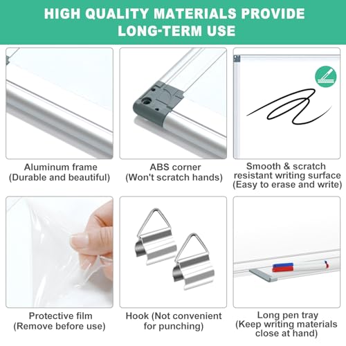 H-Qprobd Whiteboard Dry Erase White Board for Wall 60x40 (2pcs) Magnetic Boards for Office Classroom & Home, Large Wall White Board Including 6 Markers, 20 Magnets, 2 Erasers - size: 60"x40"(2pcs)