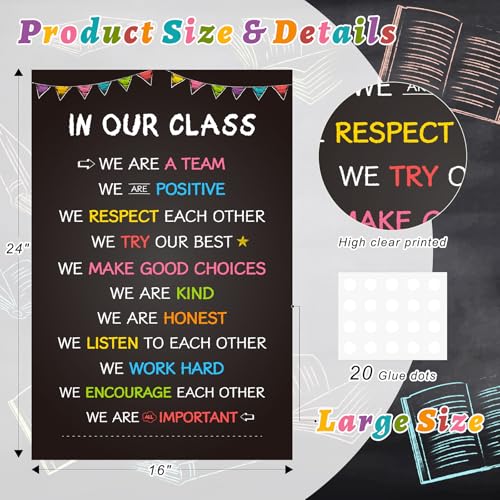 COCHIE Classroom Rules Poster for Classroom Decorations, Large 16"x24" Back to School Decor Class Rule Posters for Preschool Middle High School Kindergarten Elementary Teacher Must Haves (Black) - color: Black
