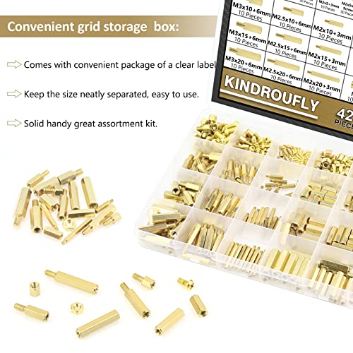 421 Pieces M2 M2.5 M3 Male Female Hex Brass Standoffs Spacers Screws Nuts Kit, Kindroufly Brass Standoffs Assortment Kit for PCB Motherboard - size: M2 M2.5 M3 Brass Standoffs