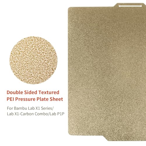 PEI Sheet Double Side Textured for Bambu Lab X1/X1C/P2S/P1P/P1S/A1 Carbon, 257x257 mm Gold Spring Steel Flexible Magnetic Build Plate, High-Temp Heated Bed Platform, 3D Printer Accessories - color: Gold